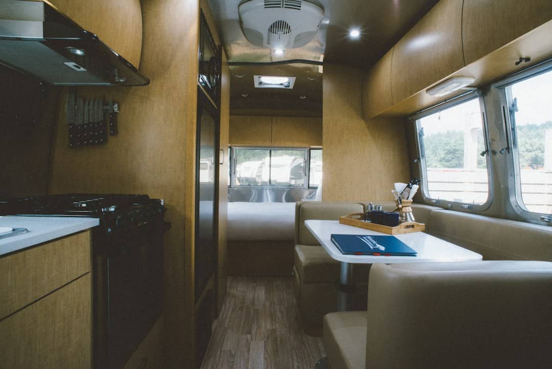 Editorial photo illustrating small travel trailer storage